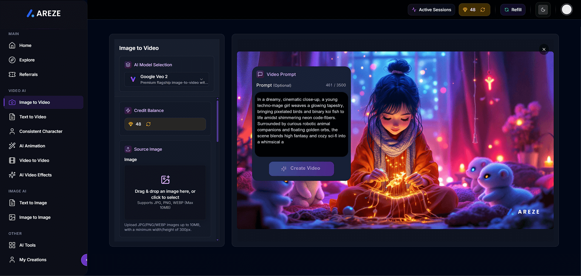 Areze AI Creative Studio Interface